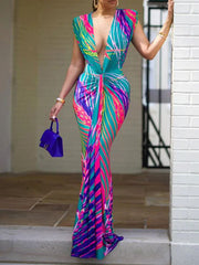 Indiebeautie – Bedrucktes Maxikleid mit tiefem Ausschnitt