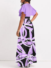 Bedrucktes Kombi-Maxikleid mit V-Ausschnitt