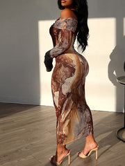 Bedrucktes Off-Shoulder-Kleid