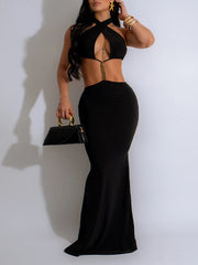 Einfarbiges Neckholder-Maxikleid