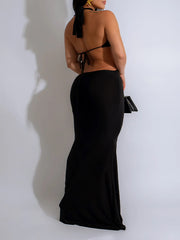 Einfarbiges Neckholder-Maxikleid