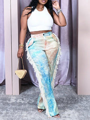 Hose mit Fransen-Kombi-Print