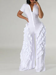 Jumpsuit mit Rüschen und Knopfleiste vorne