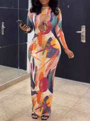 Maxikleid mit Cut-outs und Print