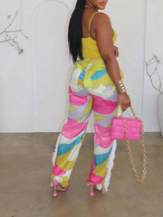 Hose mit Fransen-Kombi-Print