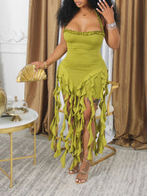 Solides Neckholder-Fransenkleid