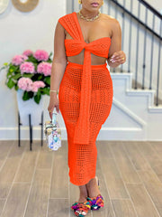 Set aus gestricktem Bandeau-Top und Rock