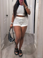 Gestreiftes Strick-Shorts-Set