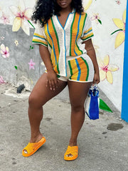 2-teiliges Strickset mit Streifen