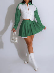 Kombi-Set aus gestreiftem Hemd und Faltenrock