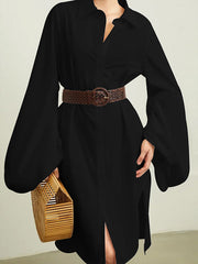 Einfarbiges Hemdkleid mit Puffärmeln