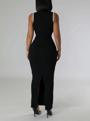 Geripptes ärmelloses Schlitzkleid