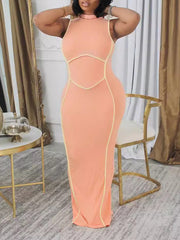 Geripptes ärmelloses Schlitzkleid