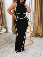 Geripptes ärmelloses Schlitzkleid