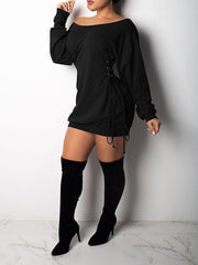 Schulterfreies Sweatshirtkleid mit Schnürung – Ausverkauf