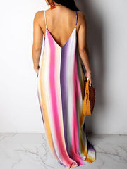 Gestreiftes Camisole-Kleid mit V-Ausschnitt – Ausverkauf