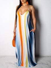 Gestreiftes Camisole-Kleid mit V-Ausschnitt – Ausverkauf