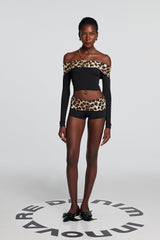 Goldie schulterfreies Leoparden-Top