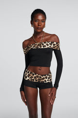 Goldie schulterfreies Leoparden-Top