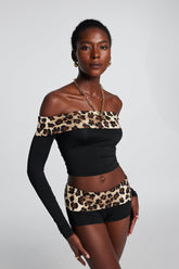 Goldie schulterfreies Leoparden-Top