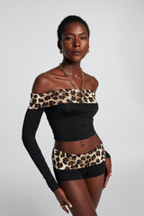 Goldie schulterfreies Leoparden-Top
