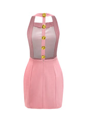 Neckholder-Minikleid mit roségoldenen Knöpfen