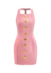 Neckholder-Minikleid mit roségoldenen Knöpfen