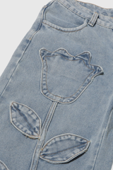 Gerade Jeans mit Blumenmuster in Haselnussbraun