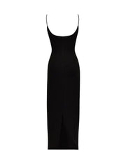 Elegantes schwarzes Abendkleid mit floralen Akzenten