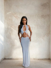 Sexy Neckholder-Maxikleid in Weiß