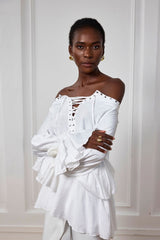 Kai – Geblümtes Rüschentop mit Schnürung