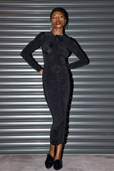 Kenia Flower Ruch Mesh Top in Schwarz