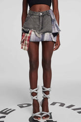 Kenna – Grid Deconstruct – Schwarzer Minirock mit Patchwork-Muster