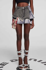 Kenna – Grid Deconstruct – Schwarzer Minirock mit Patchwork-Muster