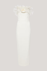 Khaleesi – Schulterfreies, figurbetontes Maxikleid mit Blumenmuster