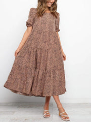 Kleid mit Leopardenmuster, Schlitz, V-Ausschnitt und langen Ärmeln