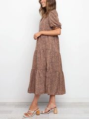 Kleid mit Leopardenmuster, Schlitz, V-Ausschnitt und langen Ärmeln