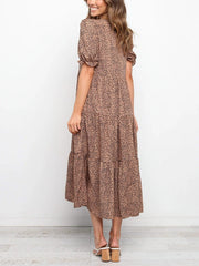 Kleid mit Leopardenmuster, Schlitz, V-Ausschnitt und langen Ärmeln