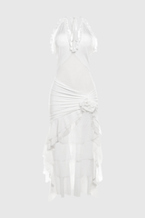 Leona Neckholder-Maxikleid mit Blumenrüschen