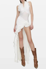 Leona Neckholder-Maxikleid mit Blumenrüschen