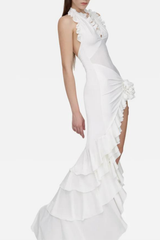 Leona Neckholder-Maxikleid mit Blumenrüschen