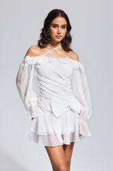 Liberty Mesh-Minikleid mit asymmetrischer Rüschenschleife