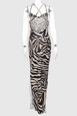 Rückenfreies, durchsichtiges Maxikleid mit Schlitz von Madilynn