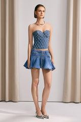 Marigold – Minirock aus Denim mit Rüschen