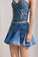 Marigold – Minirock aus Denim mit Rüschen