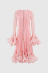 McCarthy – Rosa Midikleid mit Rüschen aus Netzstoff