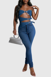 Trägerloses Jeanstop „Meher“ mit Cut-outs