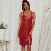 Ärmelloses, klassisches Party-Minikleid mit V-Ausschnitt und tiefem Rückenausschnitt - Ziegelrot