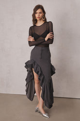 Asymmetrischer Maxirock „Monroe“ mit Rüschen