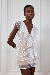 Nancy – Ärmelloses Minikleid aus Netzstoff mit Rüschen